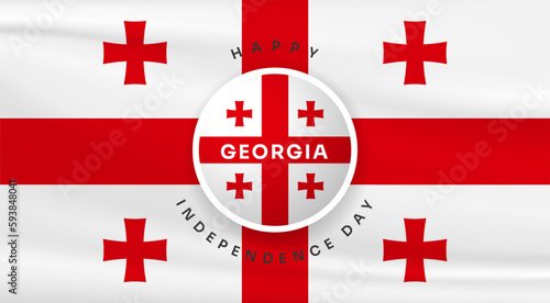 Banner illustration of Georgia independence day celebration with text space. Waving flag and hands clenched. Vector illustration.