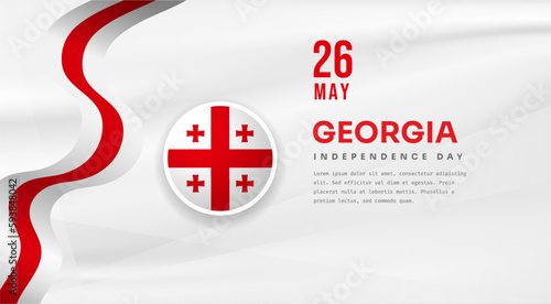 Banner illustration of Georgia independence day celebration with text space. Waving flag and hands clenched. Vector illustration.
