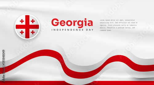 Banner illustration of Georgia independence day celebration with text space. Waving flag and hands clenched. Vector illustration.