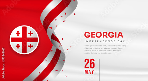 Banner illustration of Georgia independence day celebration with text space. Waving flag and hands clenched. Vector illustration.