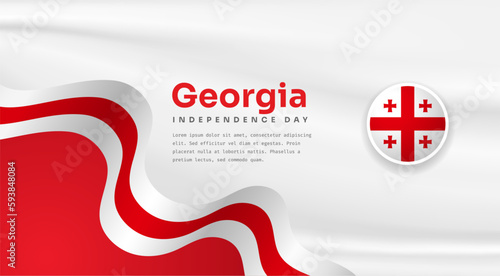 Banner illustration of Georgia independence day celebration with text space. Waving flag and hands clenched. Vector illustration.