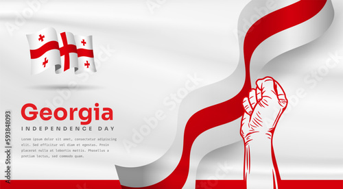 Banner illustration of Georgia independence day celebration with text space. Waving flag and hands clenched. Vector illustration.