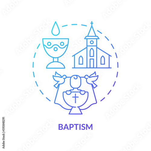 Baptism blue gradient concept icon. Sacrament of spiritual initiation. Church ritual. Religious practice abstract idea thin line illustration. Isolated outline drawing. Myriad Pro-Bold font used