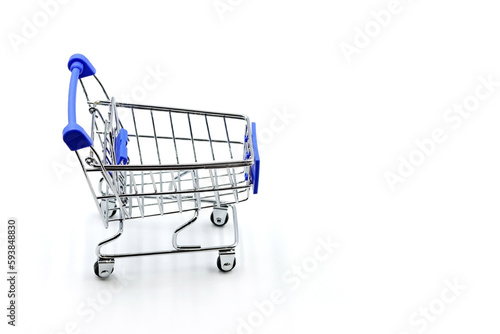 Blue shopping cart, empty, on white background © TopMicrobialStock