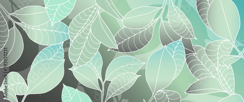 Green vector illustration with branches and leaves for decor, covers, backgrounds, wallpapers, cards and presentations