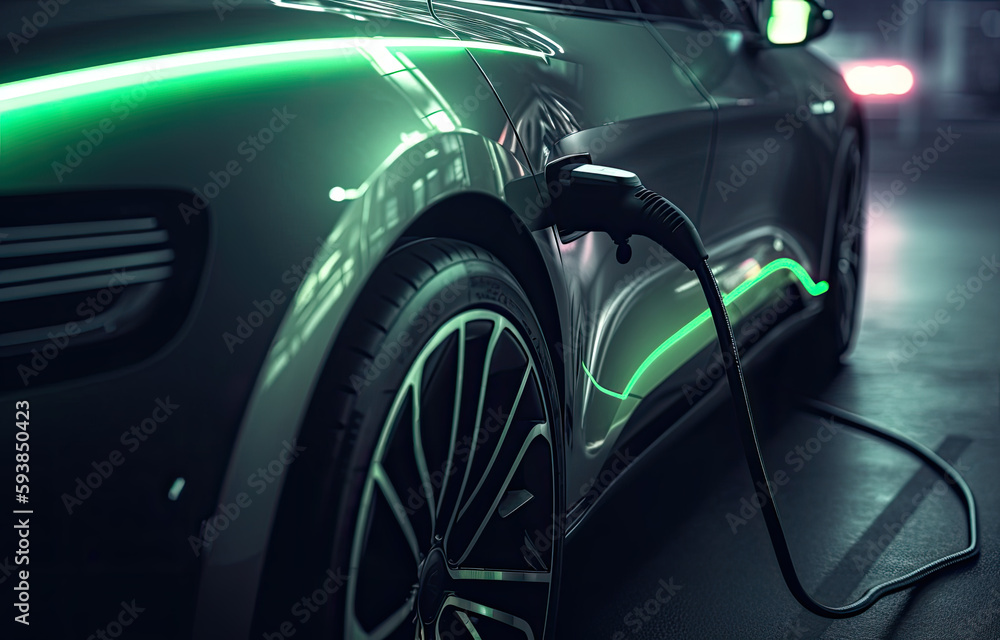 Naklejka premium Electric Vehicle Charging at Charge Point-EV Car-Generative AI