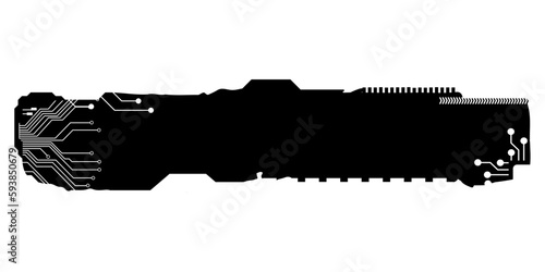 Rectangular design element silhouette in tech style isolated on white. Long tech plate with copy space. Clipart.