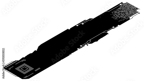 Isometric rectangular design element silhouette in tech style isolated on white. Long tech plate with copy space. Vector clipart.