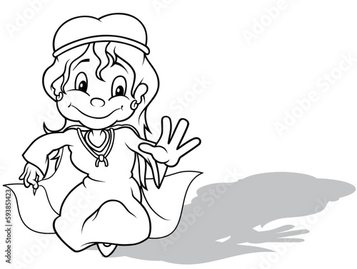 Drawing of a Long-haired Fairy in a Long Dress from Front View