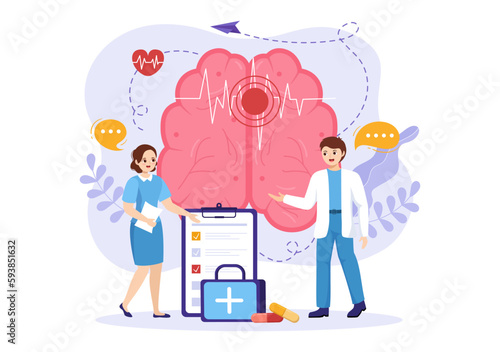 Human Brain Stroke Vector Illustration with Scientific Medical, Hemorrhage and Pain Point in Flat Cartoon Hand Drawn Landing Page Templates