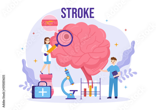 Human Brain Stroke Vector Illustration with Scientific Medical, Hemorrhage and Pain Point in Flat Cartoon Hand Drawn Landing Page Templates