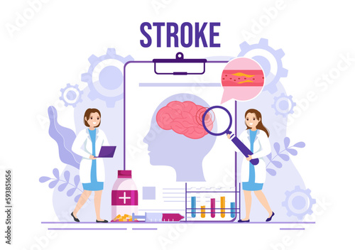 Human Brain Stroke Vector Illustration with Scientific Medical, Hemorrhage and Pain Point in Flat Cartoon Hand Drawn Landing Page Templates