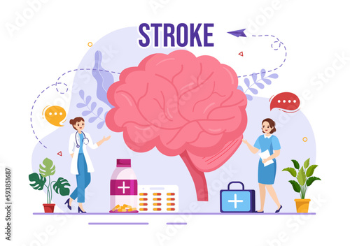 Human Brain Stroke Vector Illustration with Scientific Medical, Hemorrhage and Pain Point in Flat Cartoon Hand Drawn Landing Page Templates