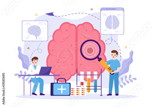 Human Brain Stroke Vector Illustration with Scientific Medical, Hemorrhage and Pain Point in Flat Cartoon Hand Drawn Landing Page Templates