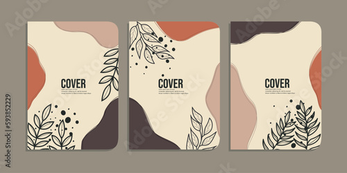 set of book cover designs with hand drawn foliage decorations. abstract retro botanical background.size A4 For notebooks, diary, schoolbook, planners, brochures, books, catalogs