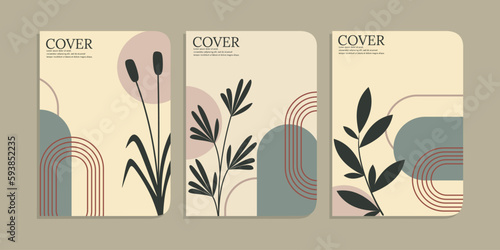 boho book cover set.botanical abstract style and floral design. For notebooks, planners, brochures, books, catalogs, cards, invitations etc. Vector illustration.