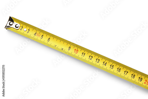 Measuring tape on white background