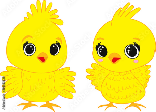 chicken character, yellow isolated, vector