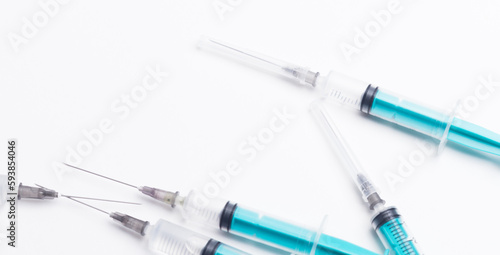 Disposable plastic syringe prepared for injection and vaccination in the hospital. The concept of medicine and health