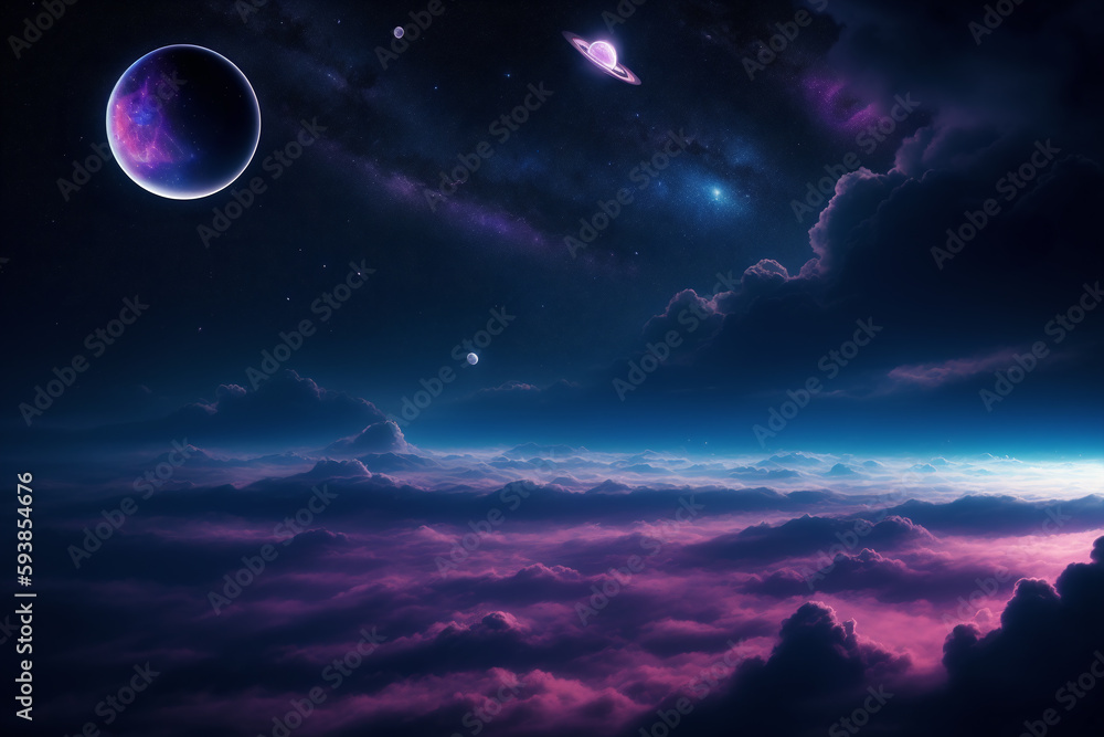 Abstract space wallpaper. Planet and stars. Digital art, Fantasy art, Generative AI Abstract space wallpaper. Planet and stars. Digital art, Fantasy art, Generative AI