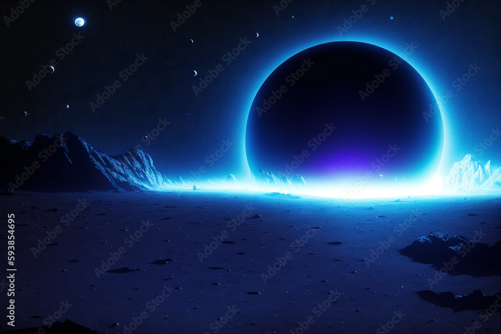 Fototapeta premium Abstract space wallpaper. Planet and stars. Digital art, Fantasy art, Generative AI