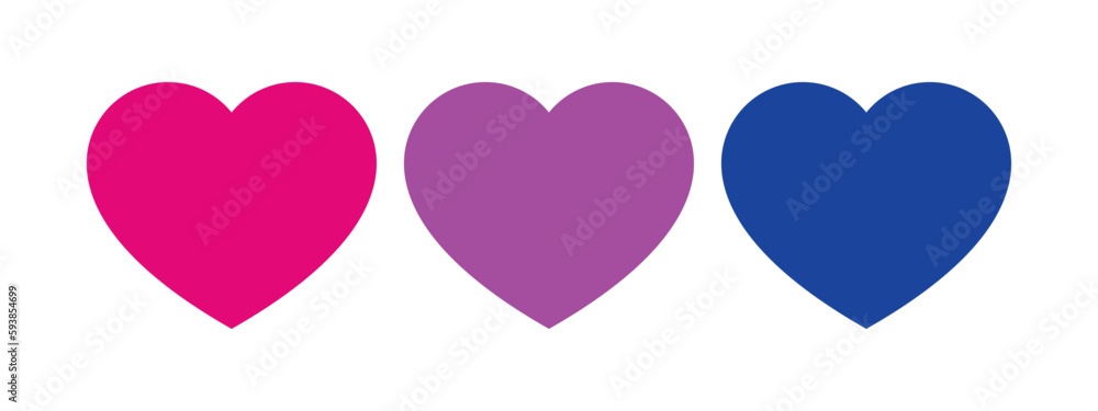 Pink, purple, and blue colored heart icon, as the colors of the bisexual flag. LGBTQI concept. Flat vector illustration.	