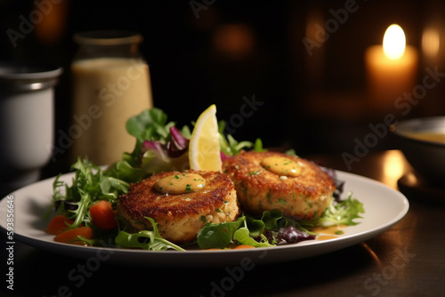 Baked crab cakes with a side of remoulade sauce