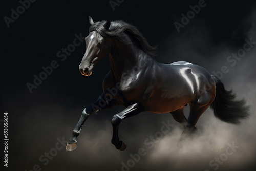 Gorgeous horse galloping through the clouds of smoke and dust  stunning illustration generated by Ai