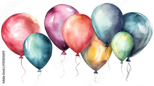 A bunch of watercolor party balloon clipart. photo