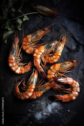 Grilled shrimps, stunning photorealistic illustration generated by Ai