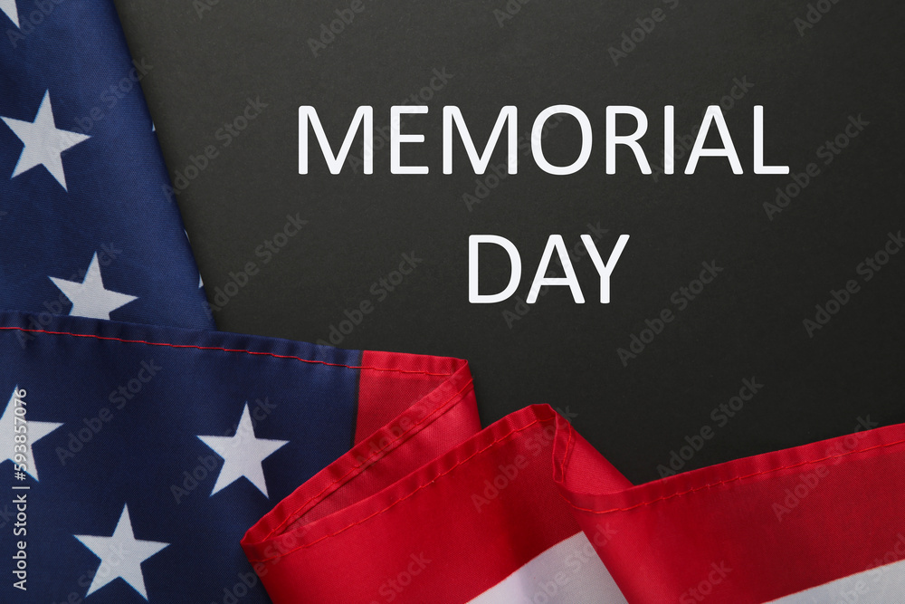 Fototapeta premium USA Memorial day and Independence day concept, United States of America flag on black background