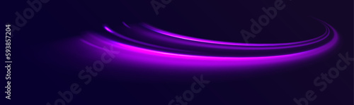 Light dynamic effect. Curve light effect of purple line. Luminous blue circle. 