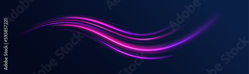 shiny spiral lines effect neon color glowing lines background, high-speed light trails effect. Futuristic dynamic motion technology.