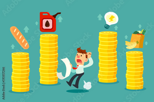 shocked businessman look at price for goods rising