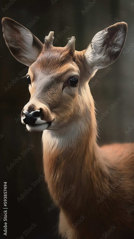 Noble deer male portrait of deer closeup. Generative ai