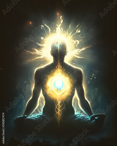 Personne avec une aura lumineuse, conscience élevée, Generative IA