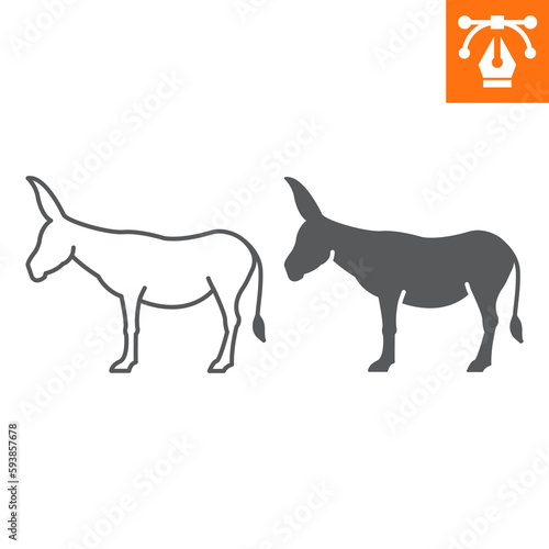 Donkey line and solid icon, outline style icon for web site or mobile app, animals and zoo, mule vector icon, simple vector illustration, vector graphics with editable strokes.
