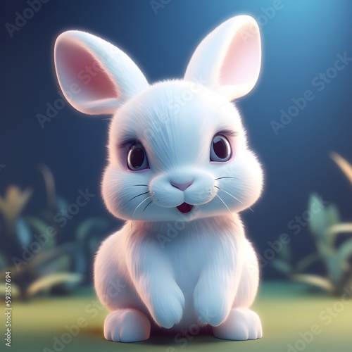 White cartoon AI generated bunny character. 3d render illustration © Rezaahna