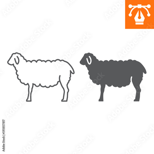 Sheep line and solid icon, outline style icon for web site or mobile app, animals and livestock, ewe vector icon, simple vector illustration, vector graphics with editable strokes.