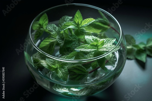 mint leaves in glass bowl