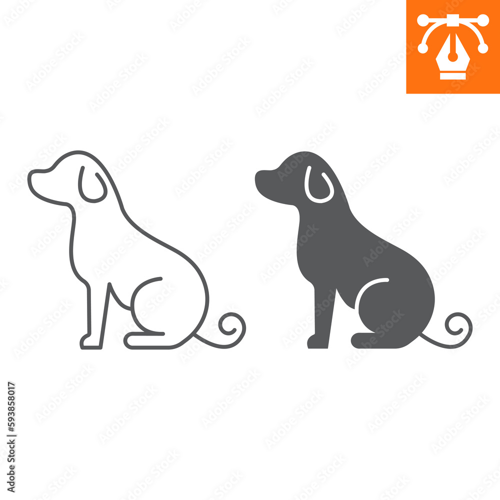 Dog line and solid icon, outline style icon for web site or mobile app, animals and home pets, puppy vector icon, simple vector illustration, vector graphics with editable strokes.