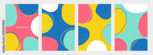 Summer Vibes Set for social media posts with bright colors and circle shapes. Template for creative graphic design. Vector illustration.