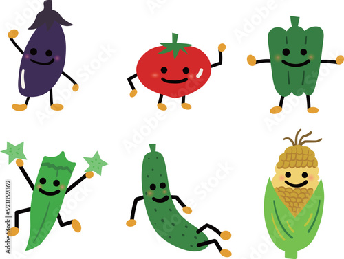 かわいい夏野菜たちのキャラクターポーズ集（主線なし）