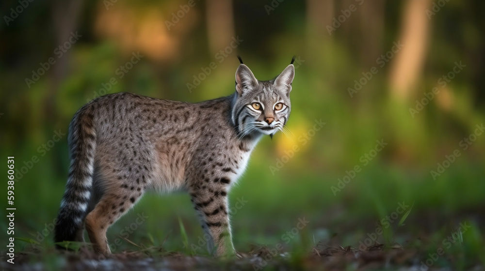 A bobcat in the jungle on a sunny day