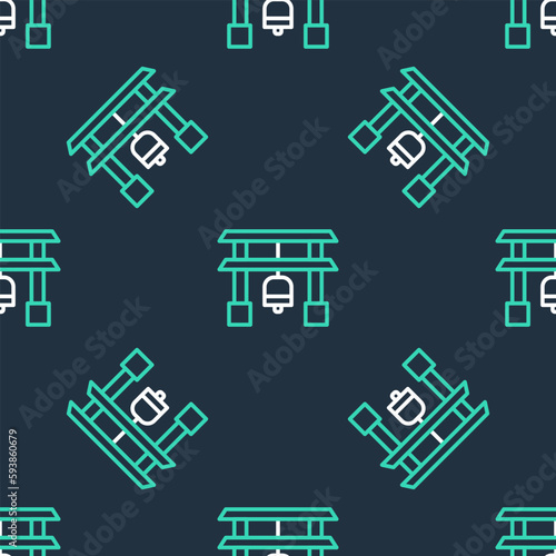 Line Japan Gate icon isolated seamless pattern on black background. Torii gate sign. Japanese traditional classic gate symbol. Vector
