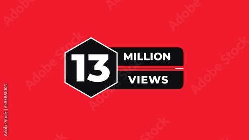 13 Million views counter icon animation. Luma matte with transparent background 4K resolution