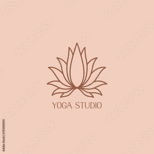 Logo lotus flower for the studio of yoga and spiritual practices. A icon of the open lotus symbolizing spirituality and harmony. Minimalistic style design.