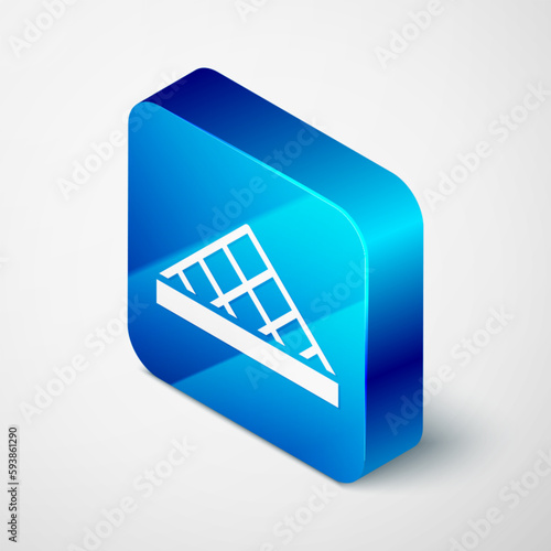 Isometric Louvre glass pyramid icon isolated on grey background. Louvre museum. Blue square button. Vector