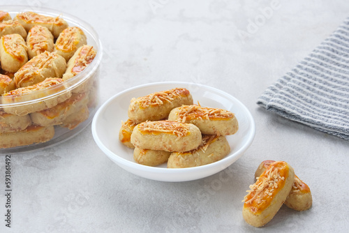 Crunchy Kaastengels Cookies. Dutch influenced Indonesian cookies, popular during Eid Al Fitr in Indonesia
 photo