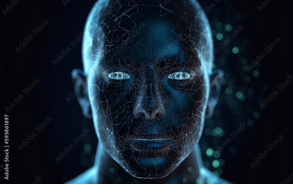 Abstract digital human face. Generative AI technology. Abstract digital human face. Generative AI technology.